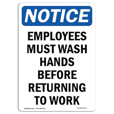 Signmission OSHA Notice Sign, Employees Must Wash Hands Before, 14in X 10in Decal, 10" W, 14" L, Portrait OS-NS-D-1014-V-11971